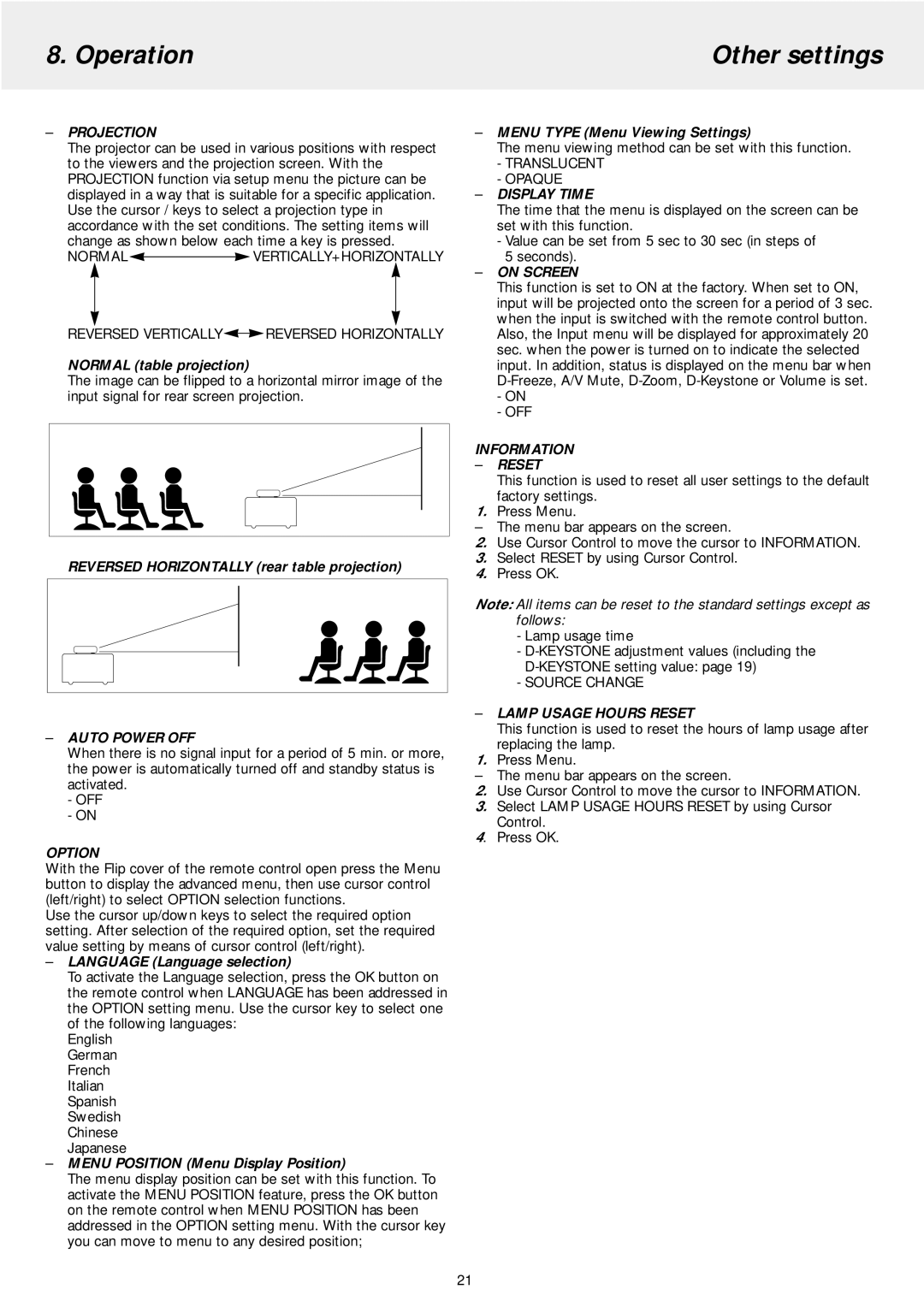 Philips LC5241 manual Operation Other settings 