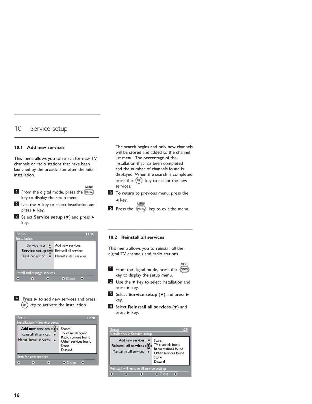 Philips LCD And Plasma Panel TV user manual Service setup, Add new services, Reinstall all services 