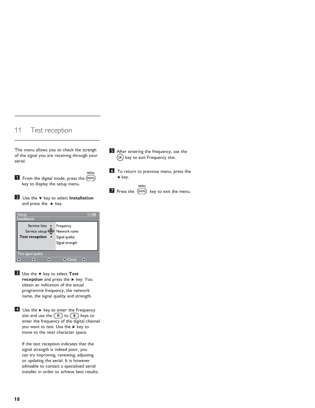 Philips LCD And Plasma Panel TV user manual Test reception, Use the Æ key to enter the Frequency 