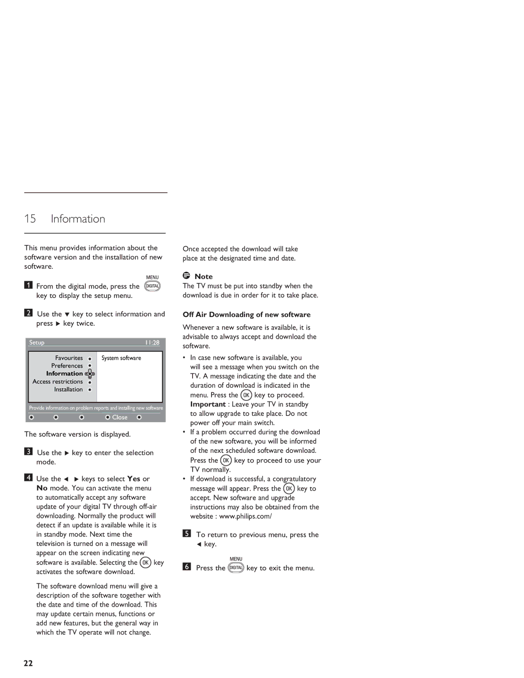 Philips LCD And Plasma Panel TV user manual Information, Use the ï key to select information and press Æ key twice 