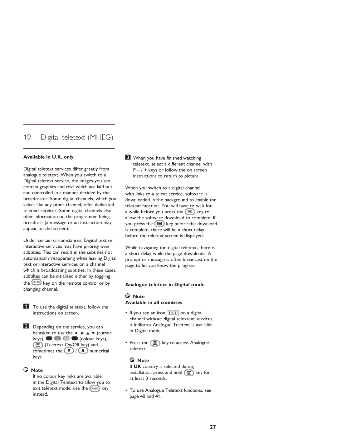 Philips LCD And Plasma Panel TV user manual Digital teletext Mheg, Available in U.K. only 