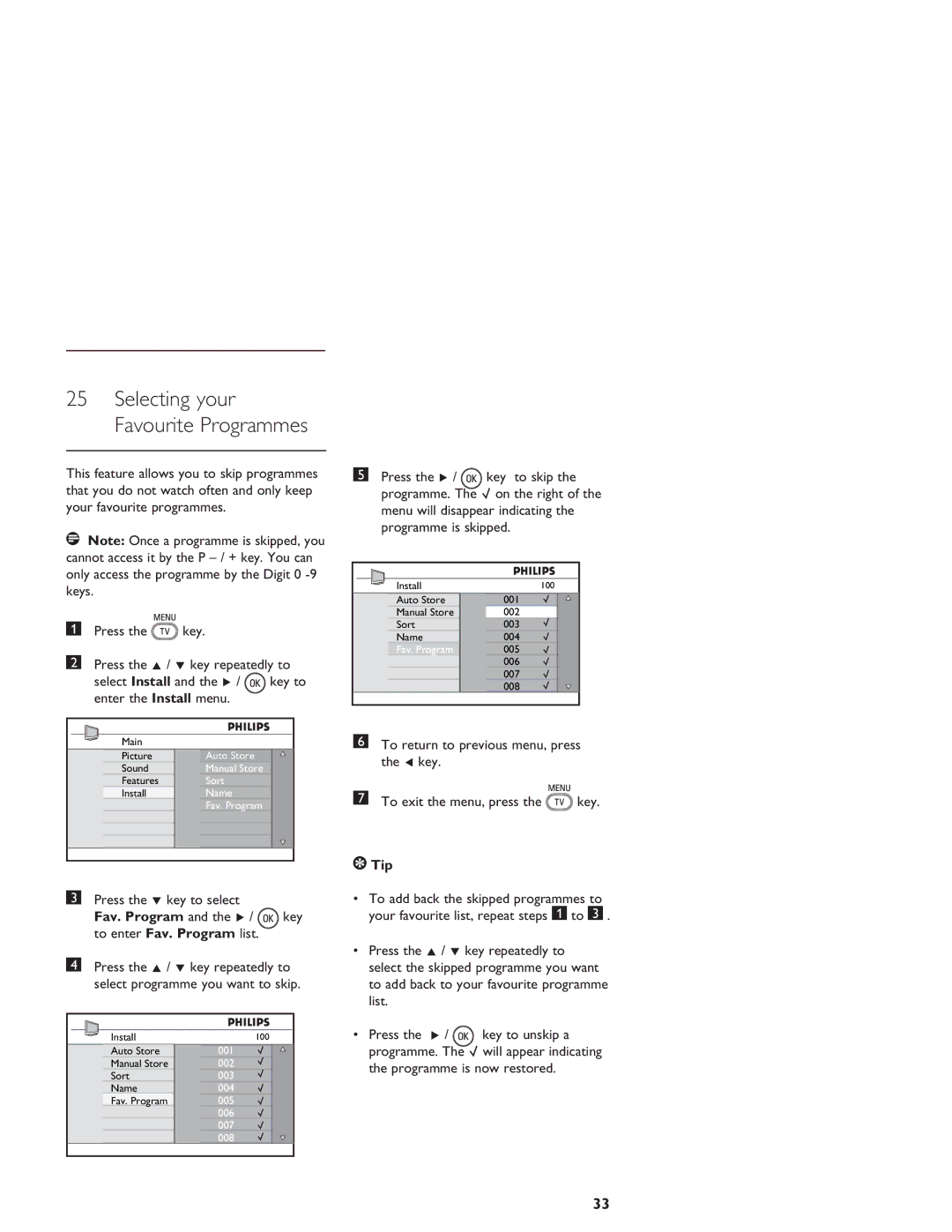 Philips LCD And Plasma Panel TV user manual Selecting your Favourite Programmes 