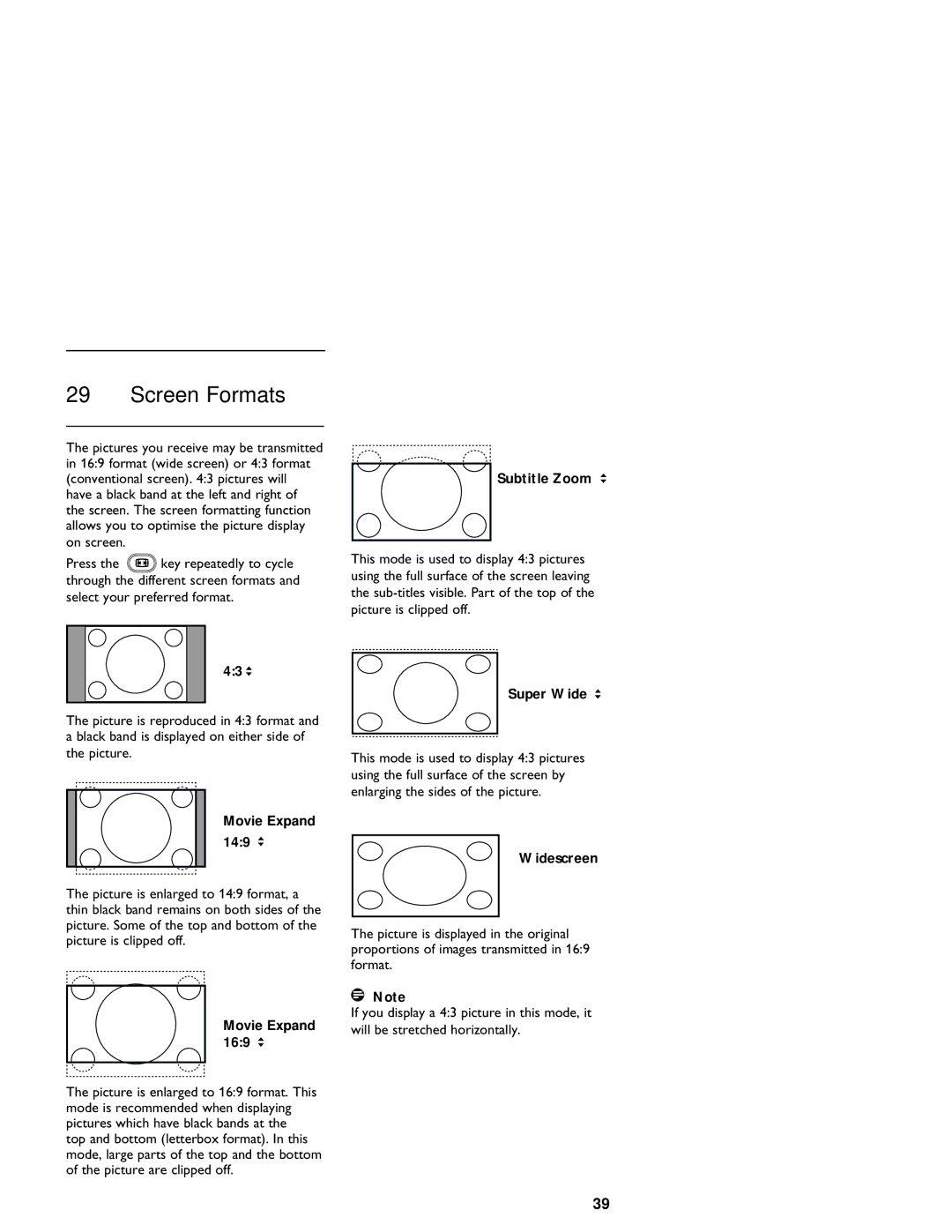 Philips LCD And Plasma Panel TV user manual Screen Formats 