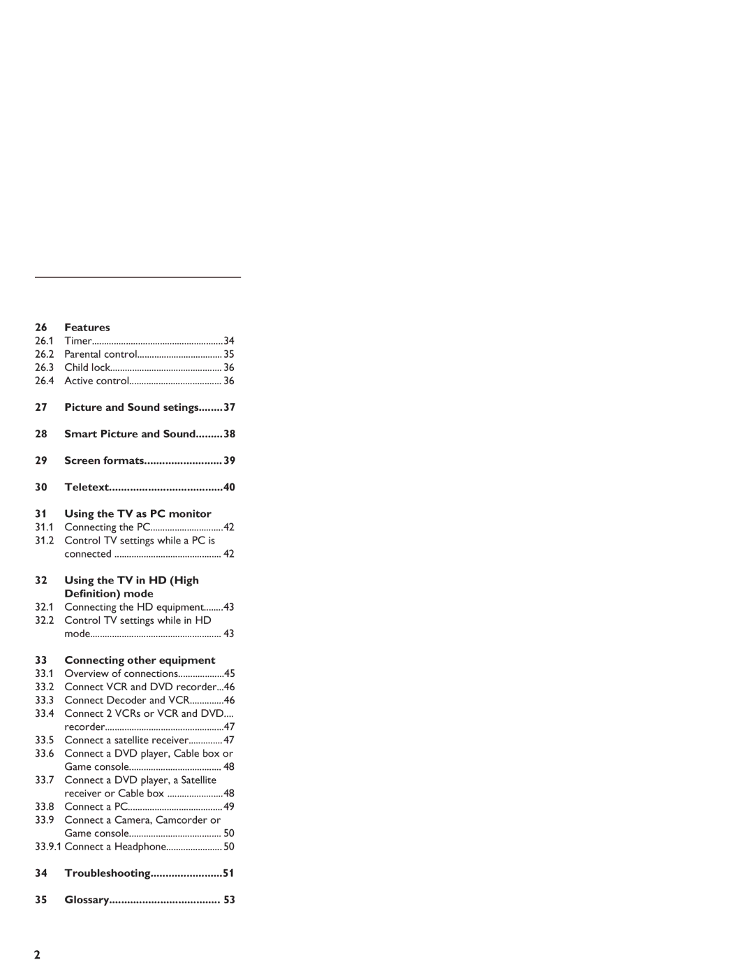 Philips LCD And Plasma Panel TV user manual Features, Using the TV in HD High Deﬁnition mode, Connecting other equipment 