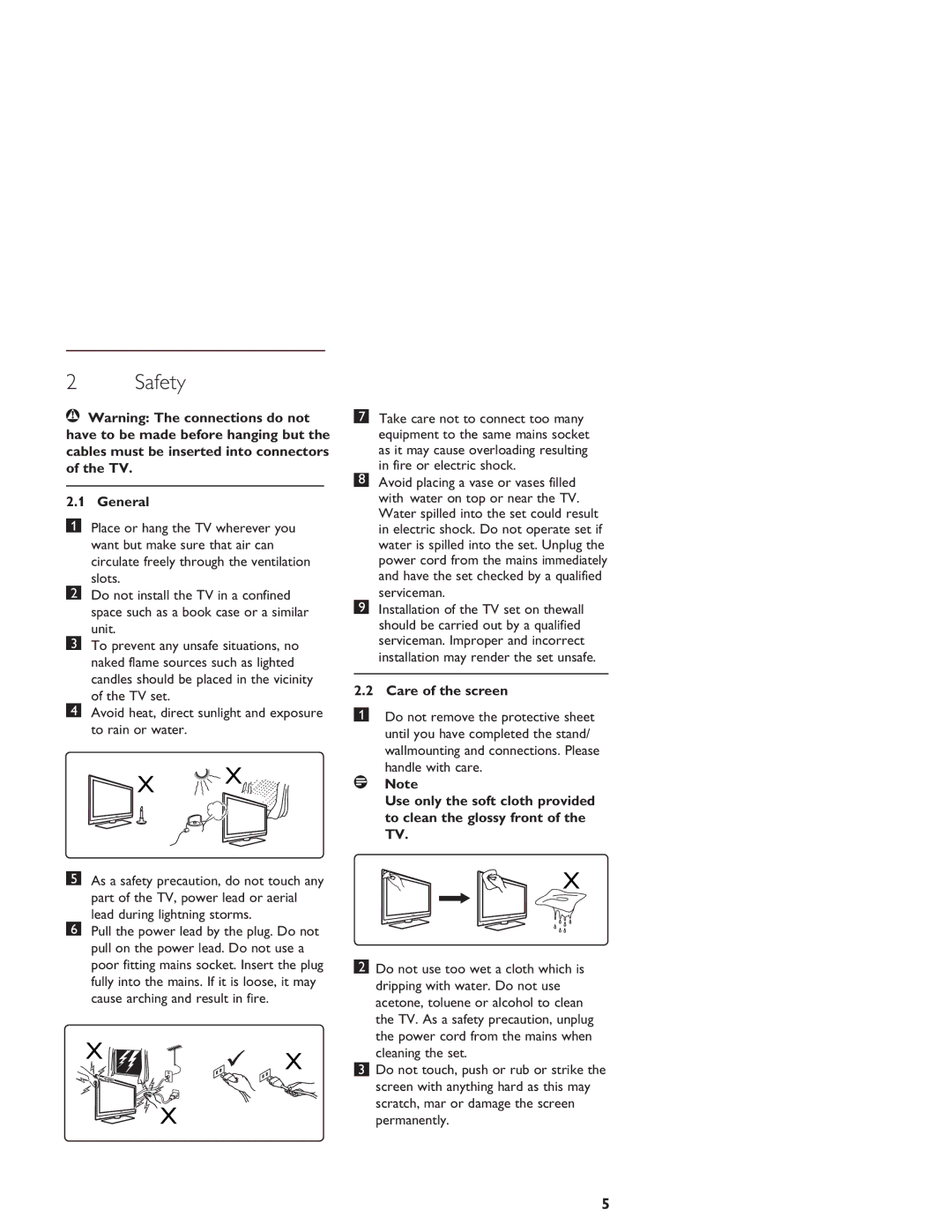 Philips LCD And Plasma Panel TV user manual Safety, General, Care of the screen 