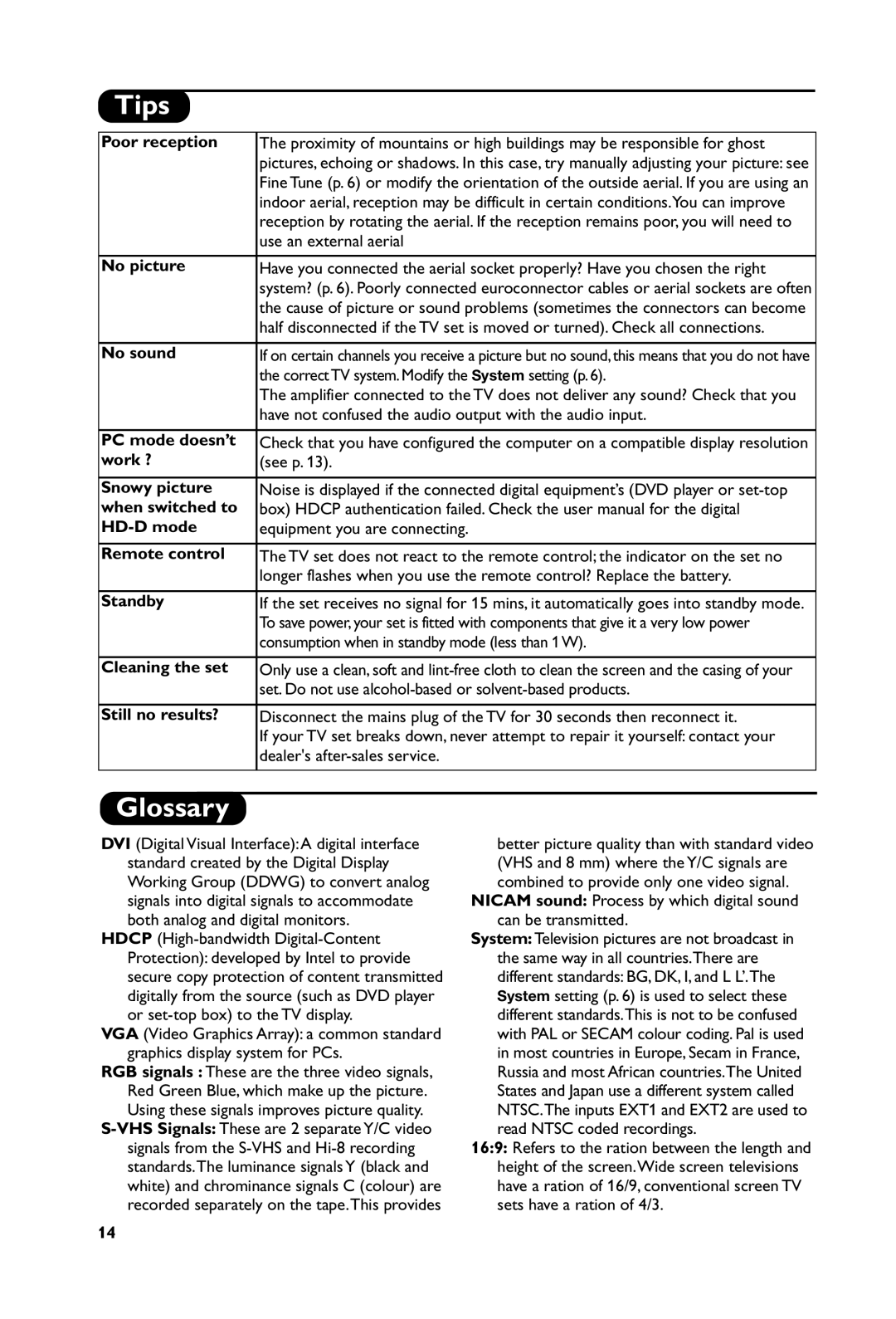 Philips LCD FLAT TV manual Tips, Glossary 