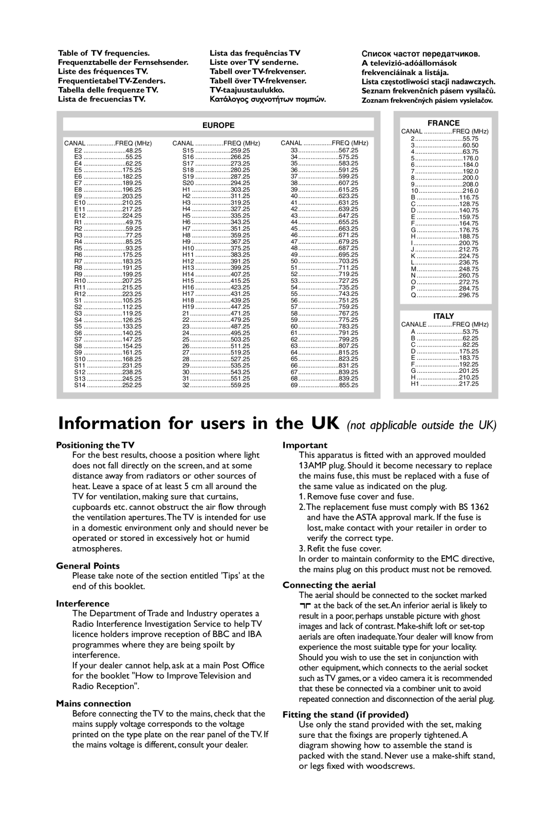 Philips LCD FLAT TV manual Positioning the TV, General Points, Interference, Mains connection, Connecting the aerial 