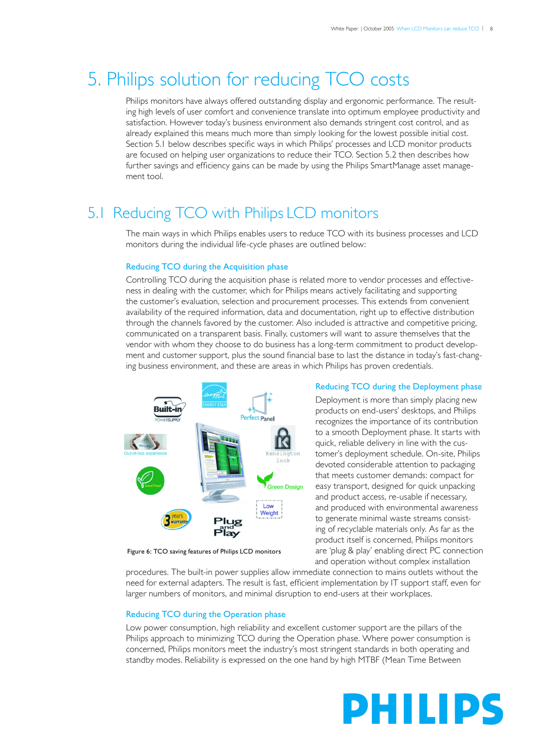 Philips LCD Monitors manual Philips solution for reducing TCO costs, Reducing TCO with Philips LCD monitors 