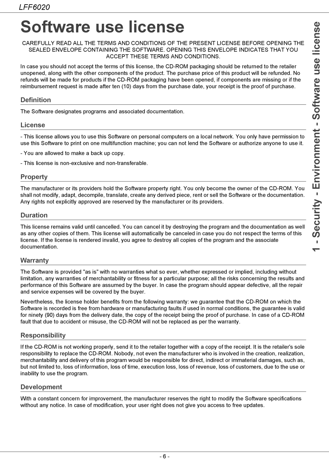 Philips LFF 6020 user manual Software use license 