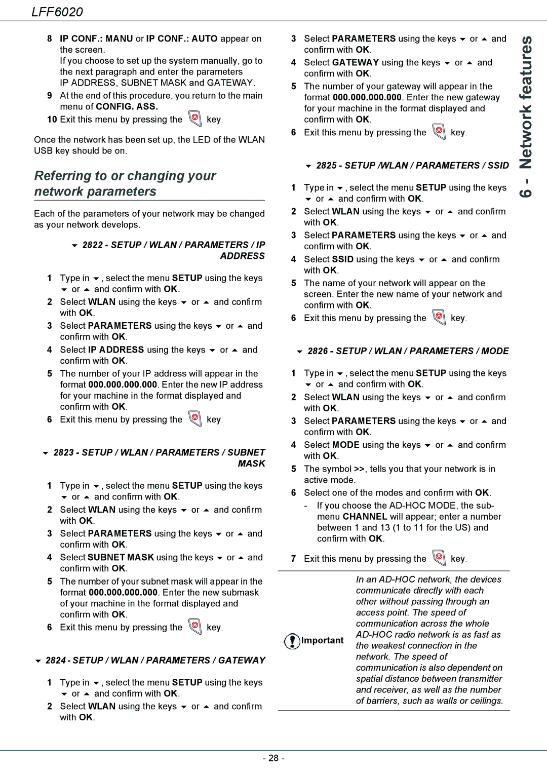 Philips LFF 6020 user manual Referring to or changing your network parameters 