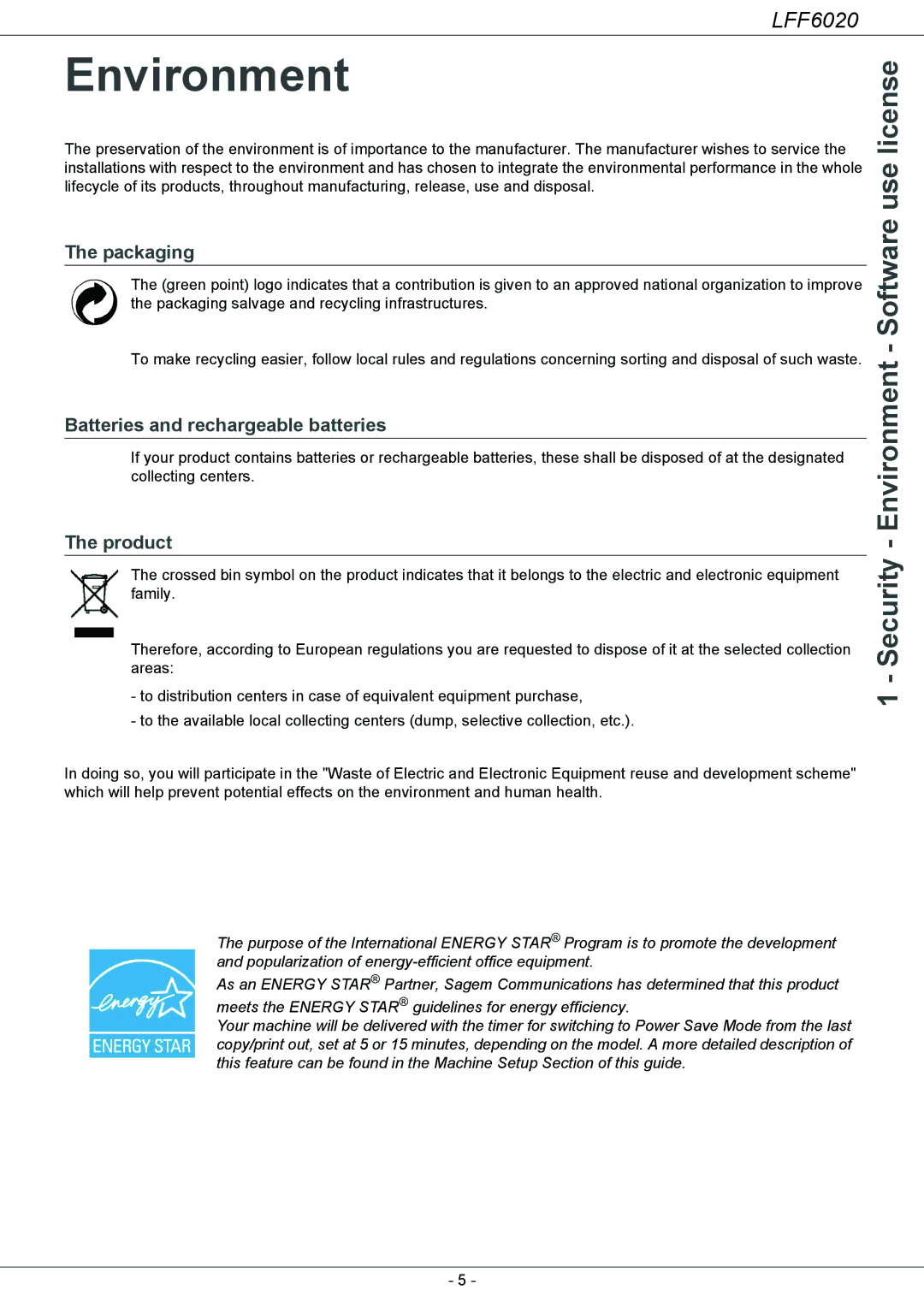 Philips LFF 6020 user manual Environment, Packaging, Batteries and rechargeable batteries, Product 