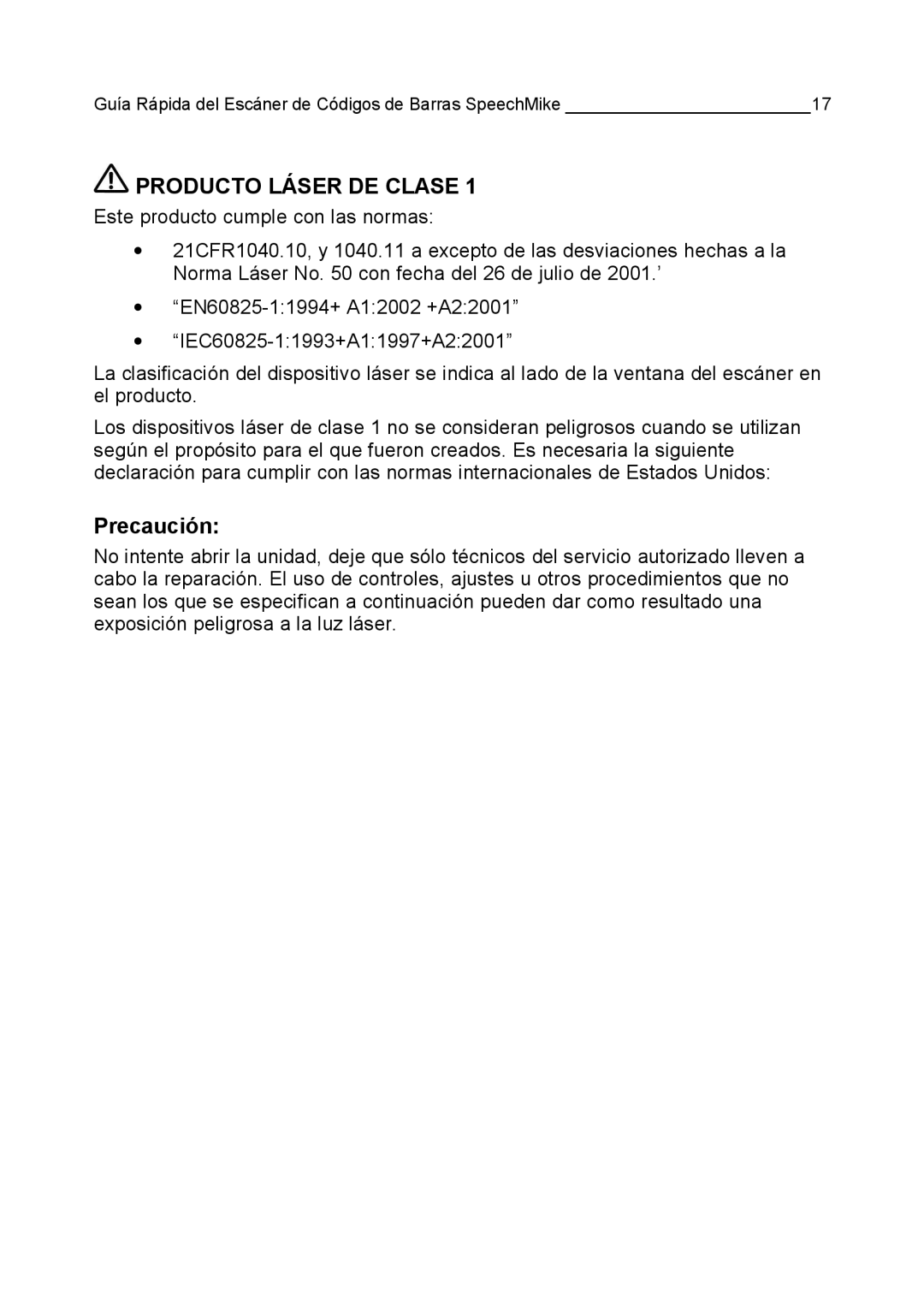 Philips LFH 5280, LFH 5284, LFH 5282 manual Producto Láser DE Clase, Precaución 