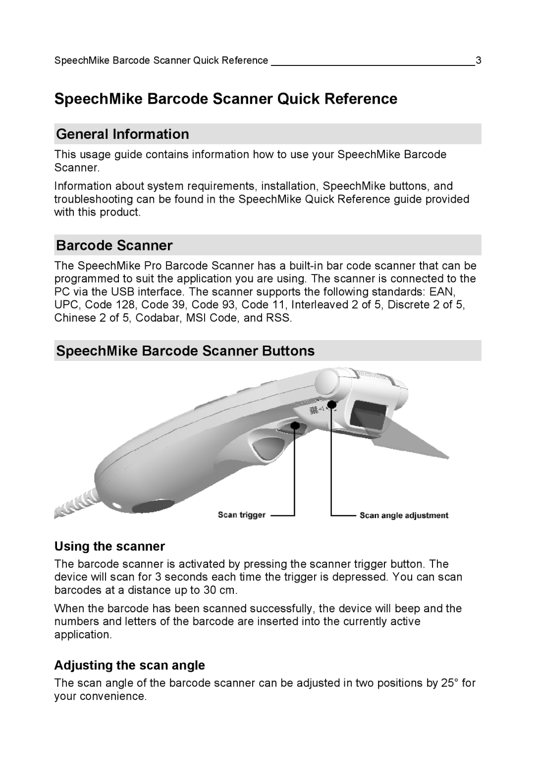 Philips LFH 5284 manual SpeechMike Barcode Scanner Quick Reference, General Information, SpeechMike Barcode Scanner Buttons 