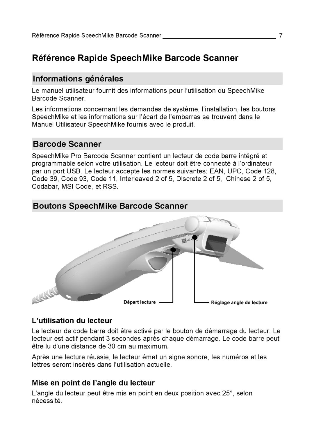 Philips LFH 5282 Référence Rapide SpeechMike Barcode Scanner, Informations générales, Boutons SpeechMike Barcode Scanner 