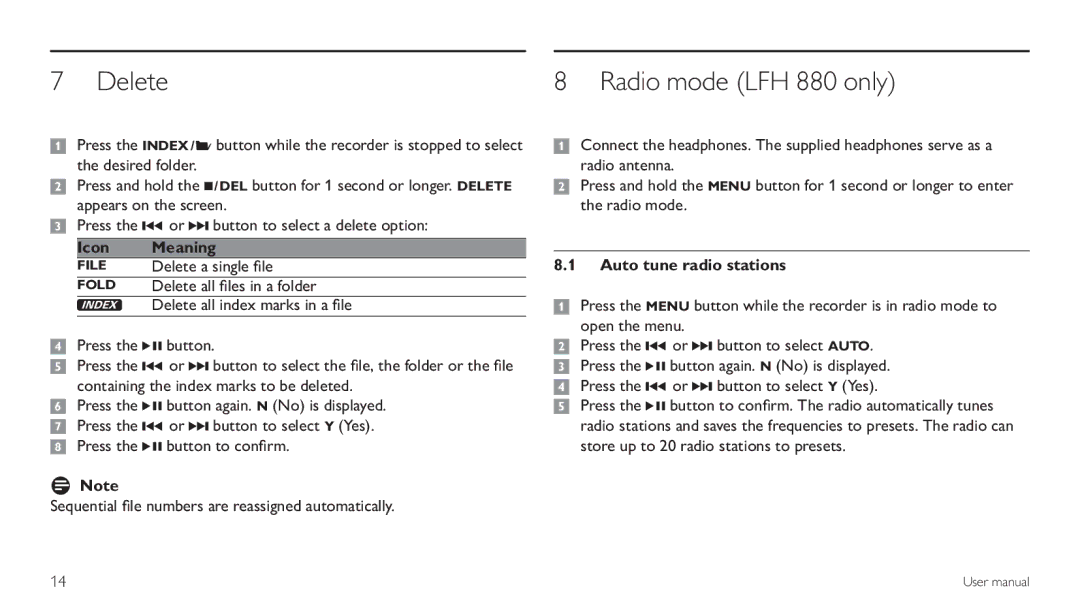 Philips LFH 870, LFH 660 user manual Delete, Auto tune radio stations 