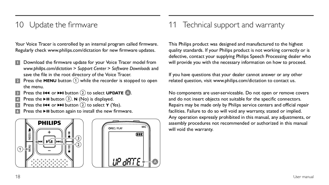 Philips LFH 870, LFH 660 user manual Update the firmware, Technical support and warranty 