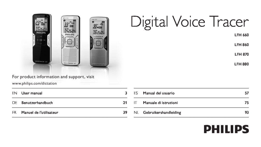 Philips LFH 660, LFH 870 user manual Digital Voice Tracer, For product information and support, visit 