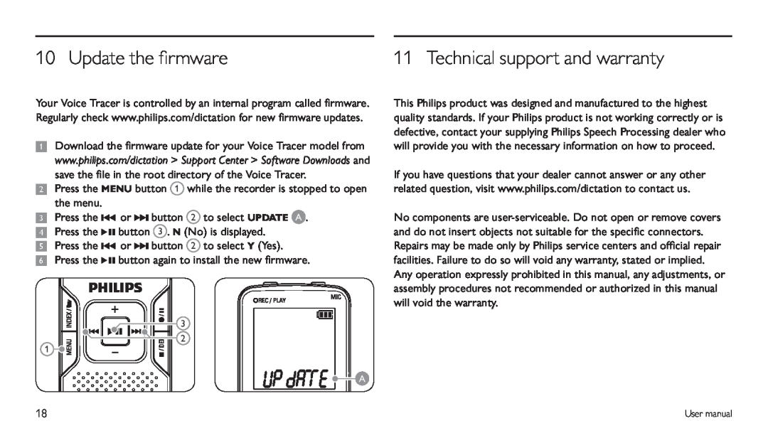 Philips LFH 870, LFH 660 user manual Update the firmware, Technical support and warranty 