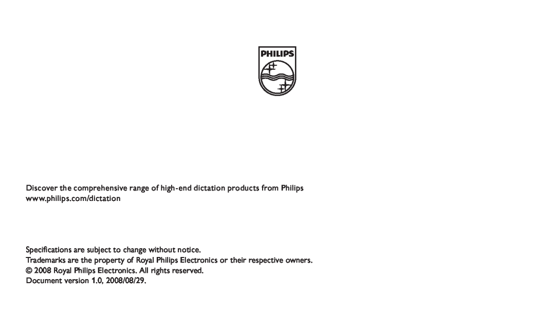 Philips LFH 870, LFH 660 user manual Specifications are subject to change without notice, Document version 1.0, 2008/08/29 