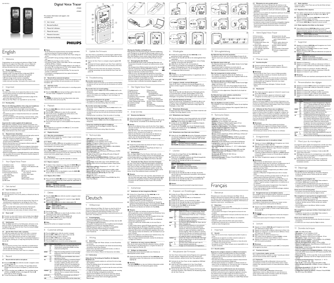 Philips LFH0602/00 user manual Votre Digital Voice Tracer, Supprimer, Welcome, Your Digital Voice Tracer, Get started 