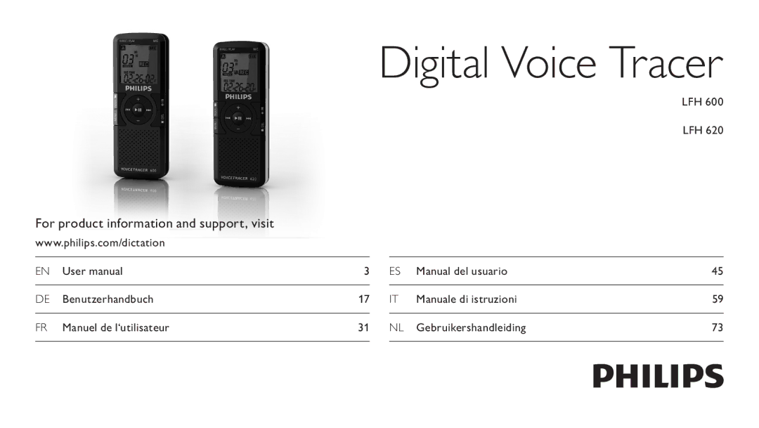 Philips LFH0620/00 user manual Digital Voice Tracer 