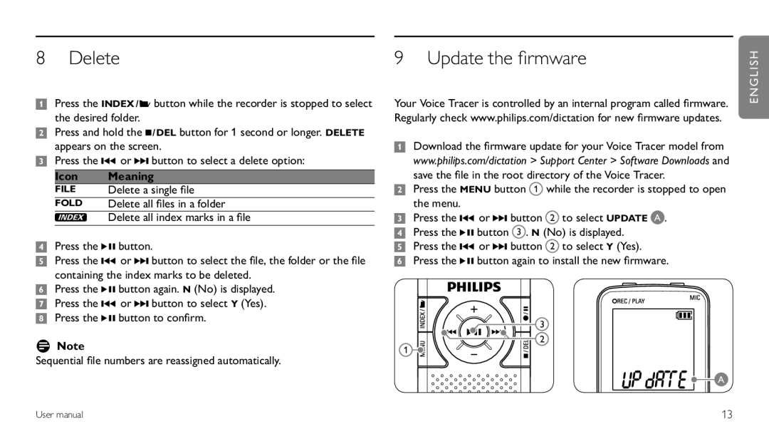 Philips LFH0620/00 user manual Delete, Update the firmware 