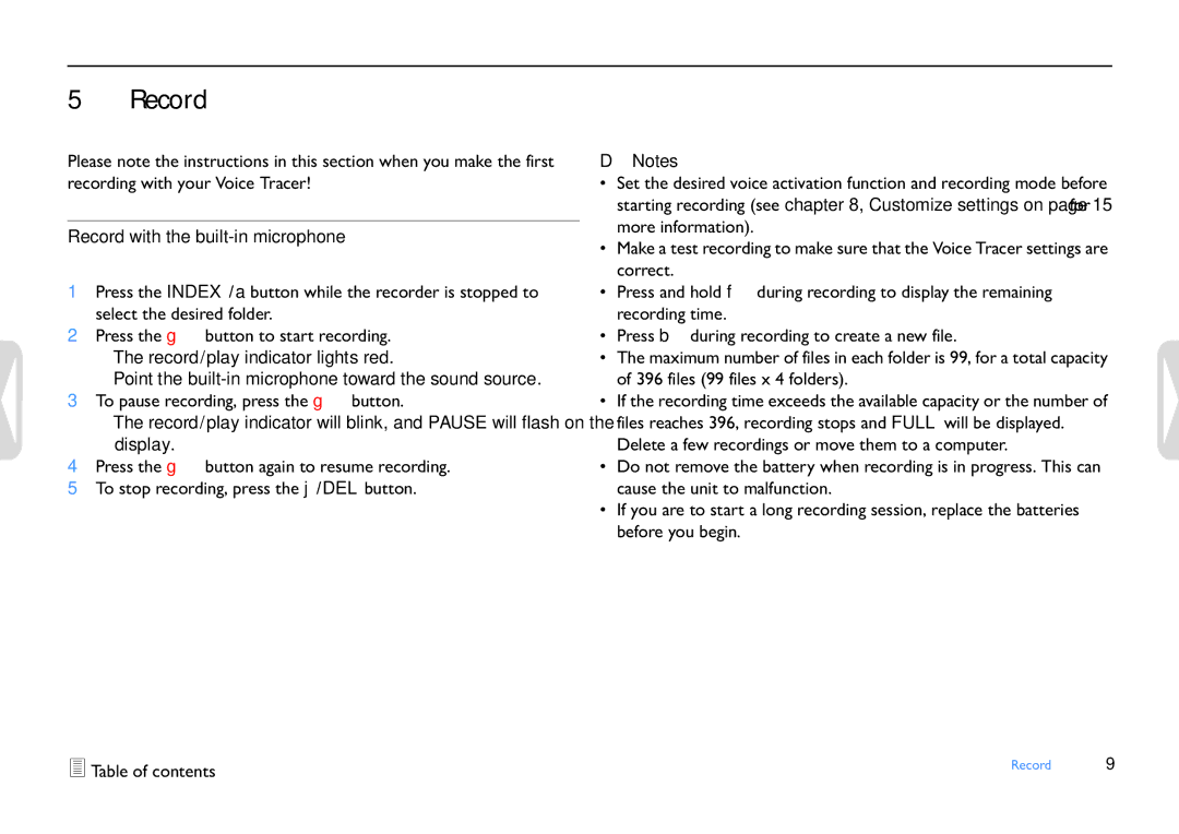 Philips LFH0652 user manual Record with the built-in microphone 