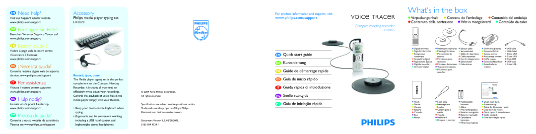 Philips LFH0895/00 specifications What‘s in the box, For product information and support, visit 