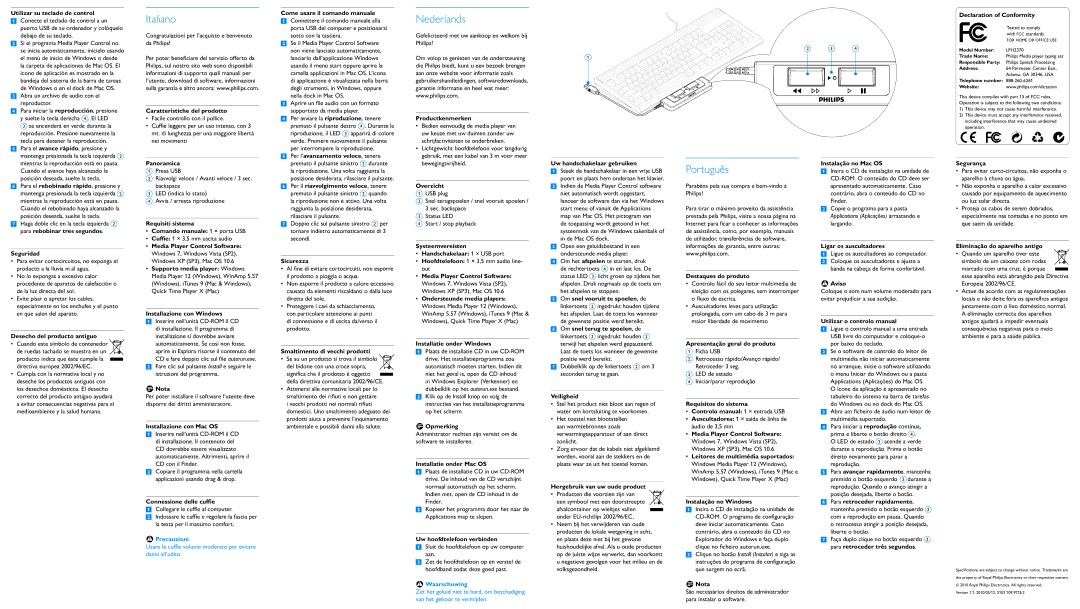 Philips LFH2370/00 Utilizar su teclado de control, Caratteristiche del prodotto, Come usare il comando manuale, Seguridad 