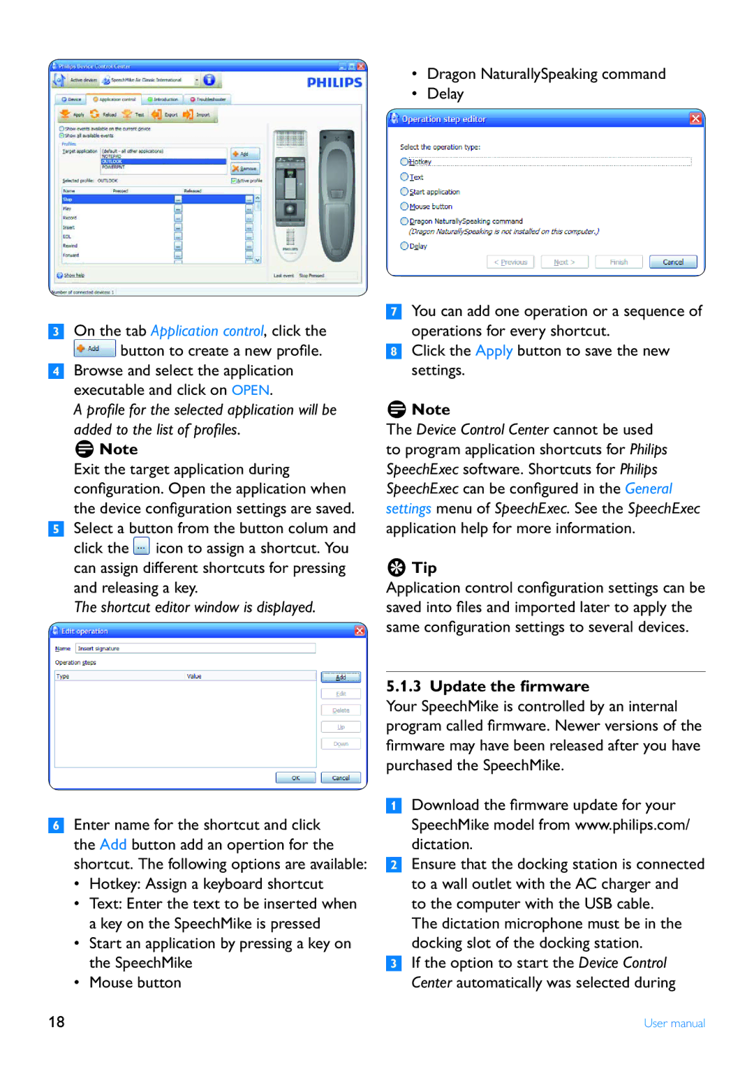 Philips LFH3000 Hotkey Assign a keyboard shortcut, Click the Apply button to save the new settings, Update the firmware 