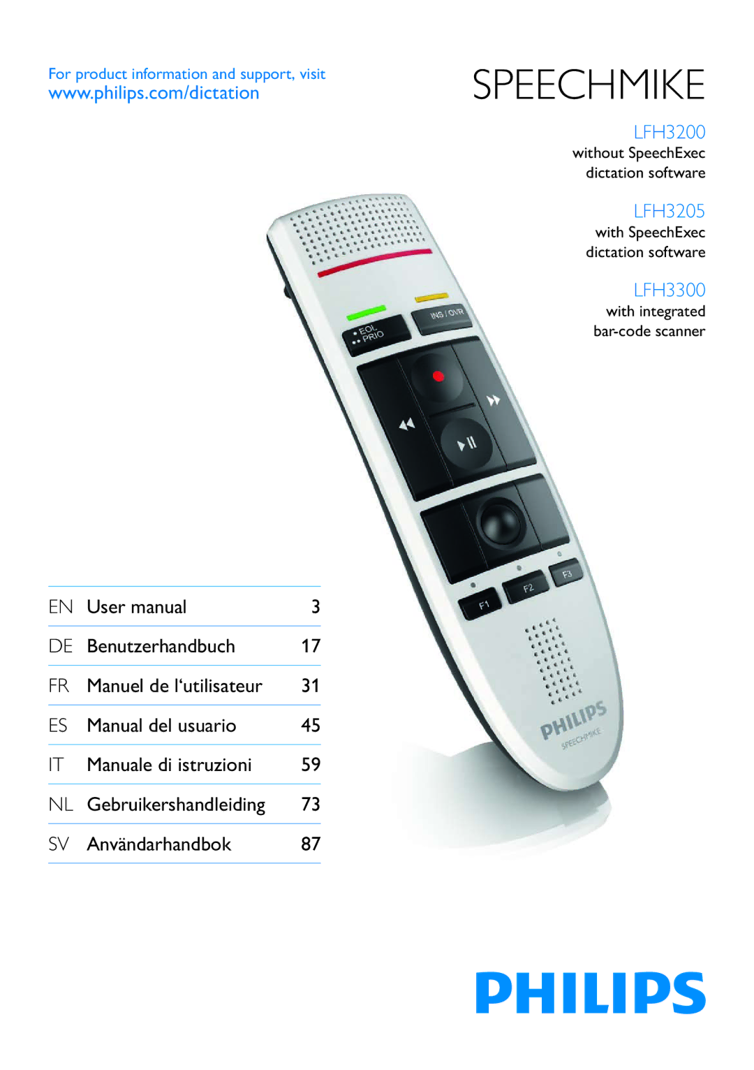 Philips LFH3200 user manual Speechmike 