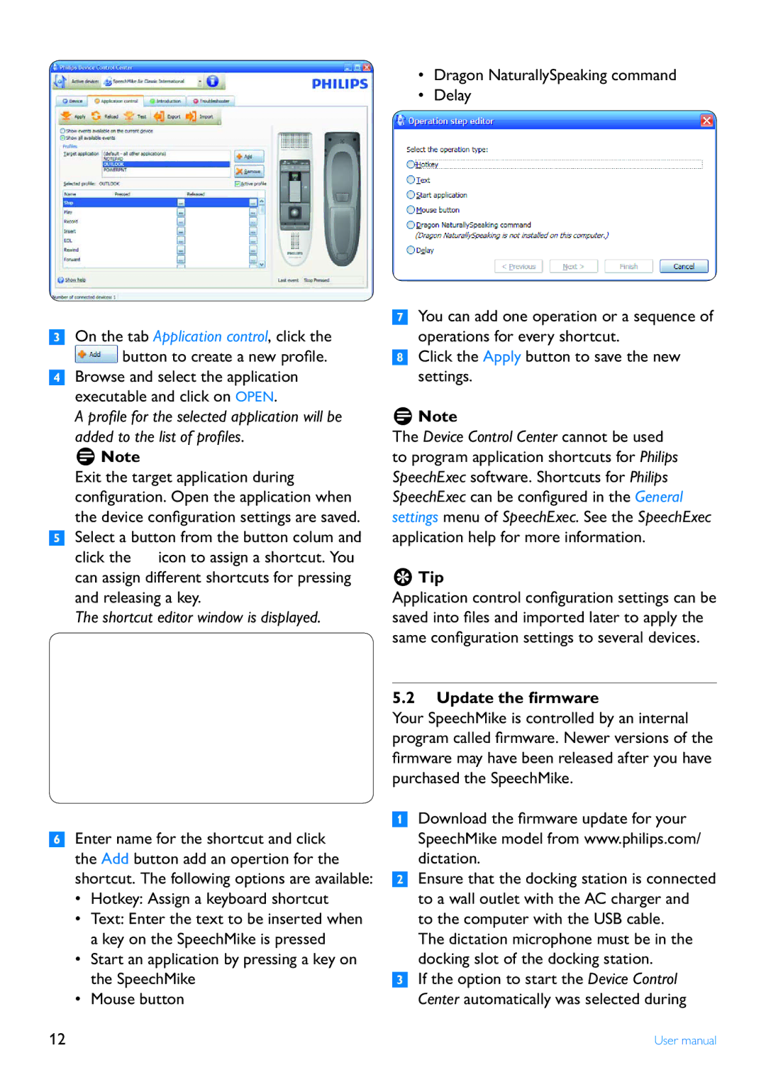 Philips LFH3200 user manual Shortcut editor window is displayed, Update the firmware 