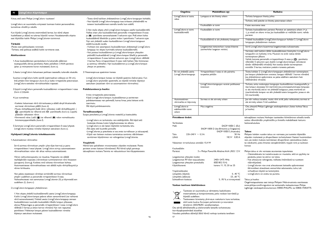 Philips livingcolors manual LivingColors Käyttöohjeet 