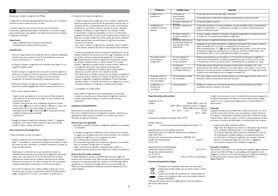 Philips livingcolors manual ES LivingColors Instrucciones de uso 