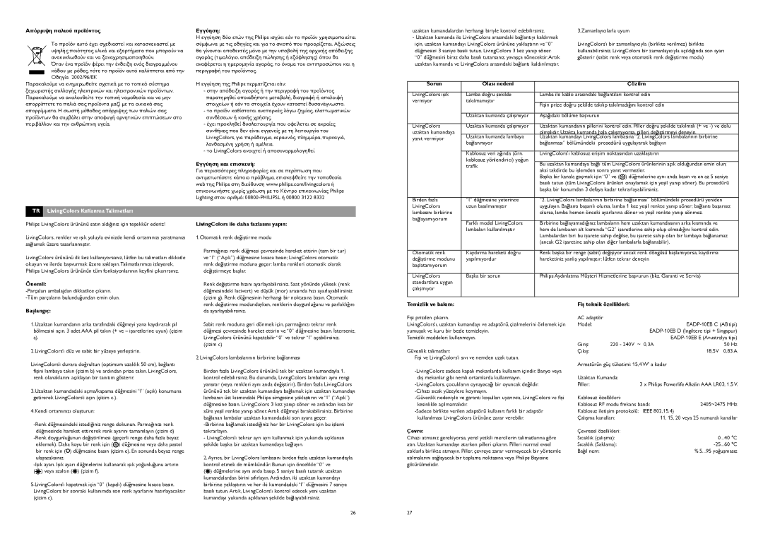 Philips livingcolors manual TR LivingColors Kullanma Talimatları 