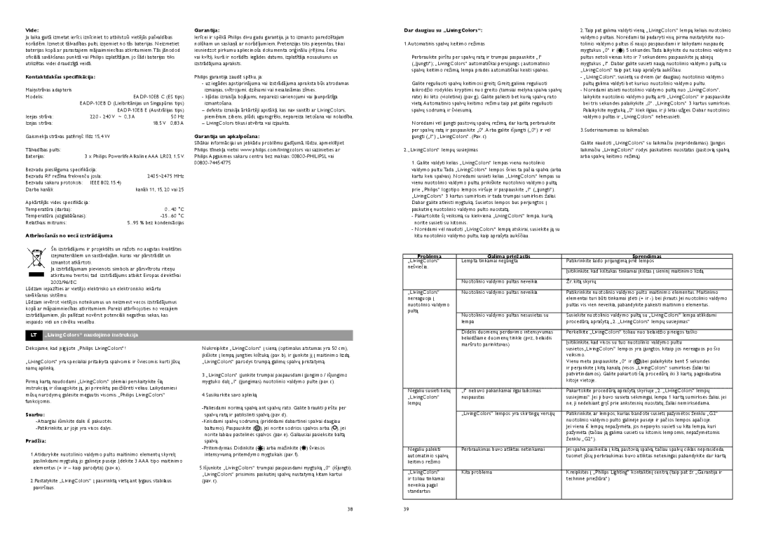 Philips livingcolors manual LT „LivingColors naudojimo instrukcija 