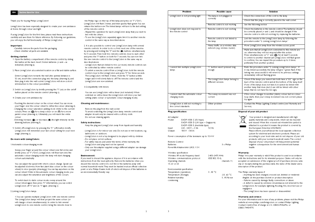 Philips livingcolors manual EN Instruction for Use 