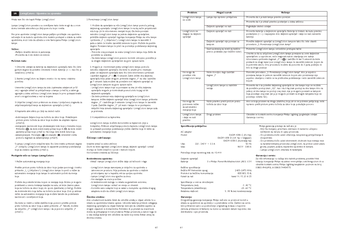 Philips livingcolors manual SR LivingColors Uputstvo za upotrebu 