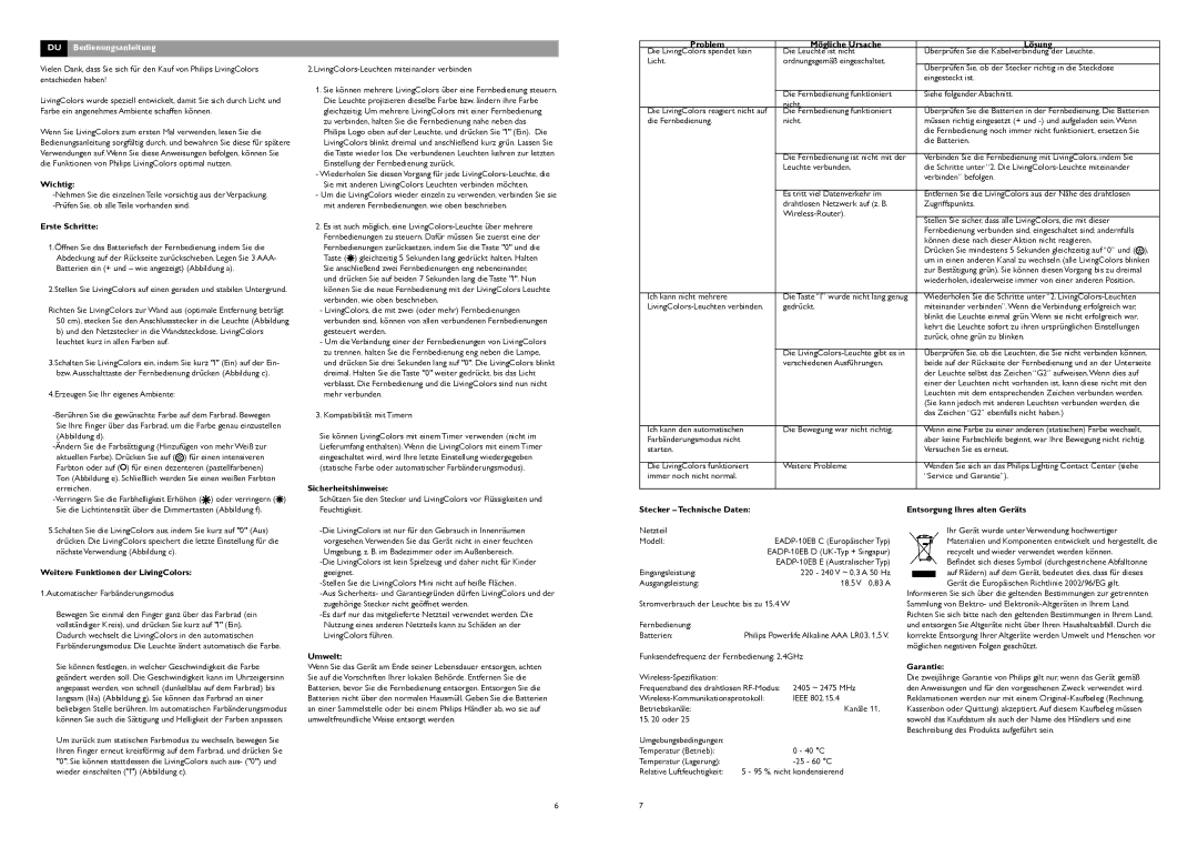 Philips livingcolors manual DU Bedienungsanleitung 