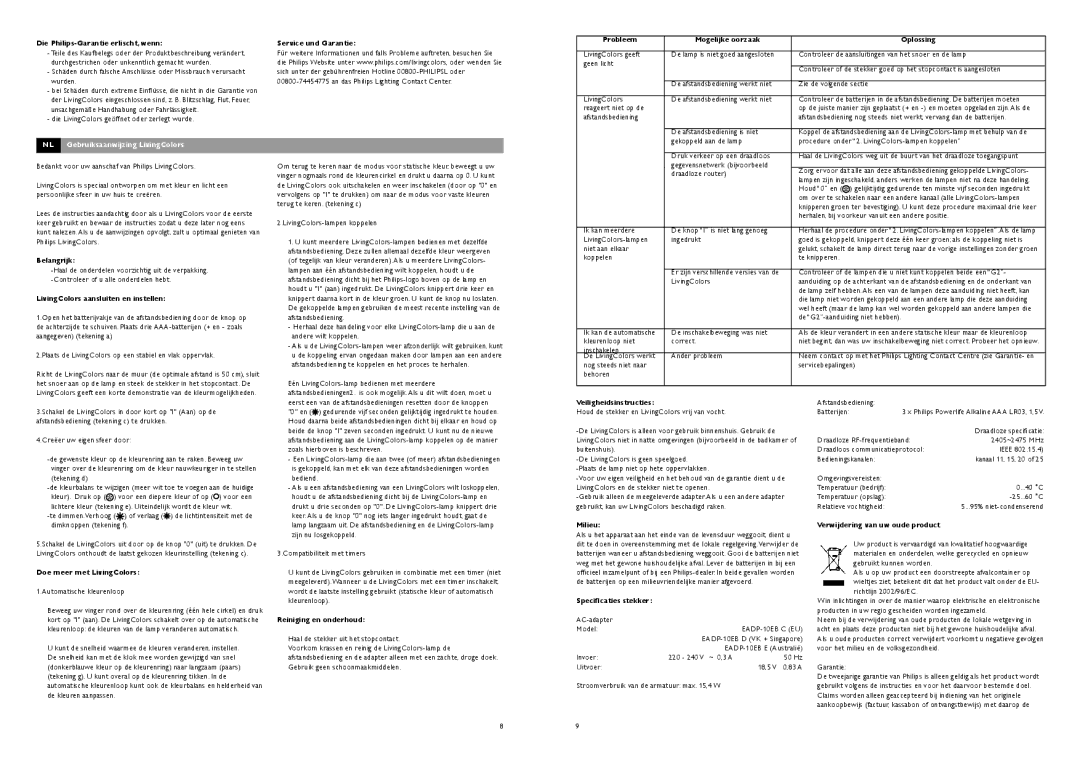 Philips livingcolors manual Gebruiksaanwijzing LivingColors 