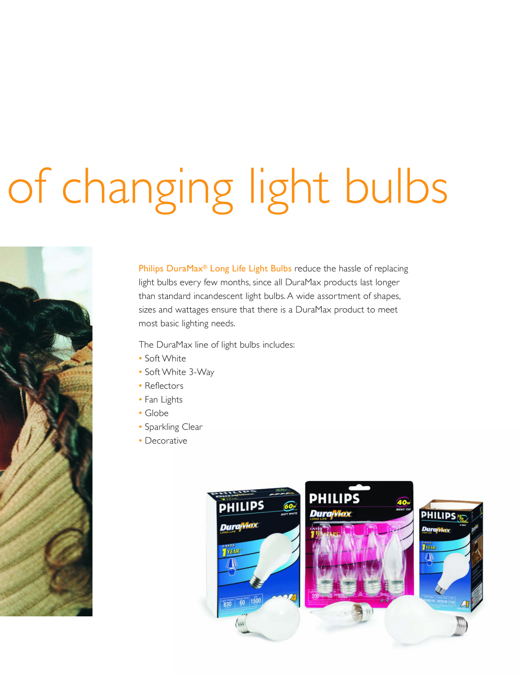 Philips Long Life Light Bulb manual The DuraMax line of light bulbs includes, Soft White Soft White 3-Way Reflectors 