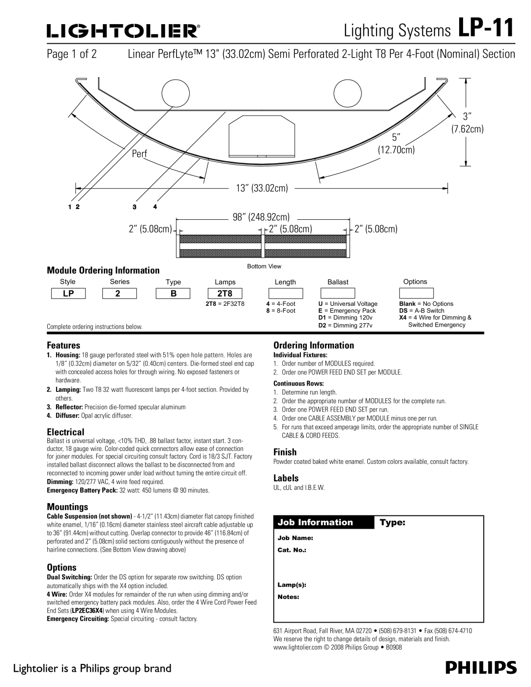 Philips LP-11 manual Module Ordering Information, Features, Electrical, Mountings, Options, Finish, Labels 