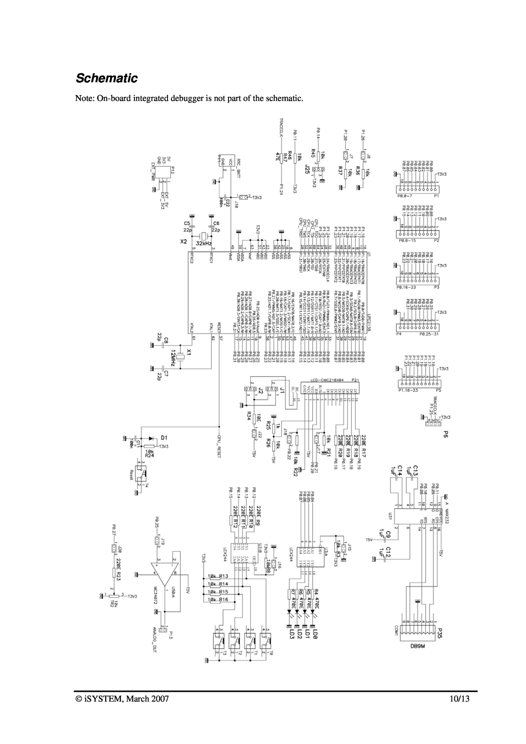 Philips LPC2138 dimensions Schematic, iSYSTEM, March, 10/13 
