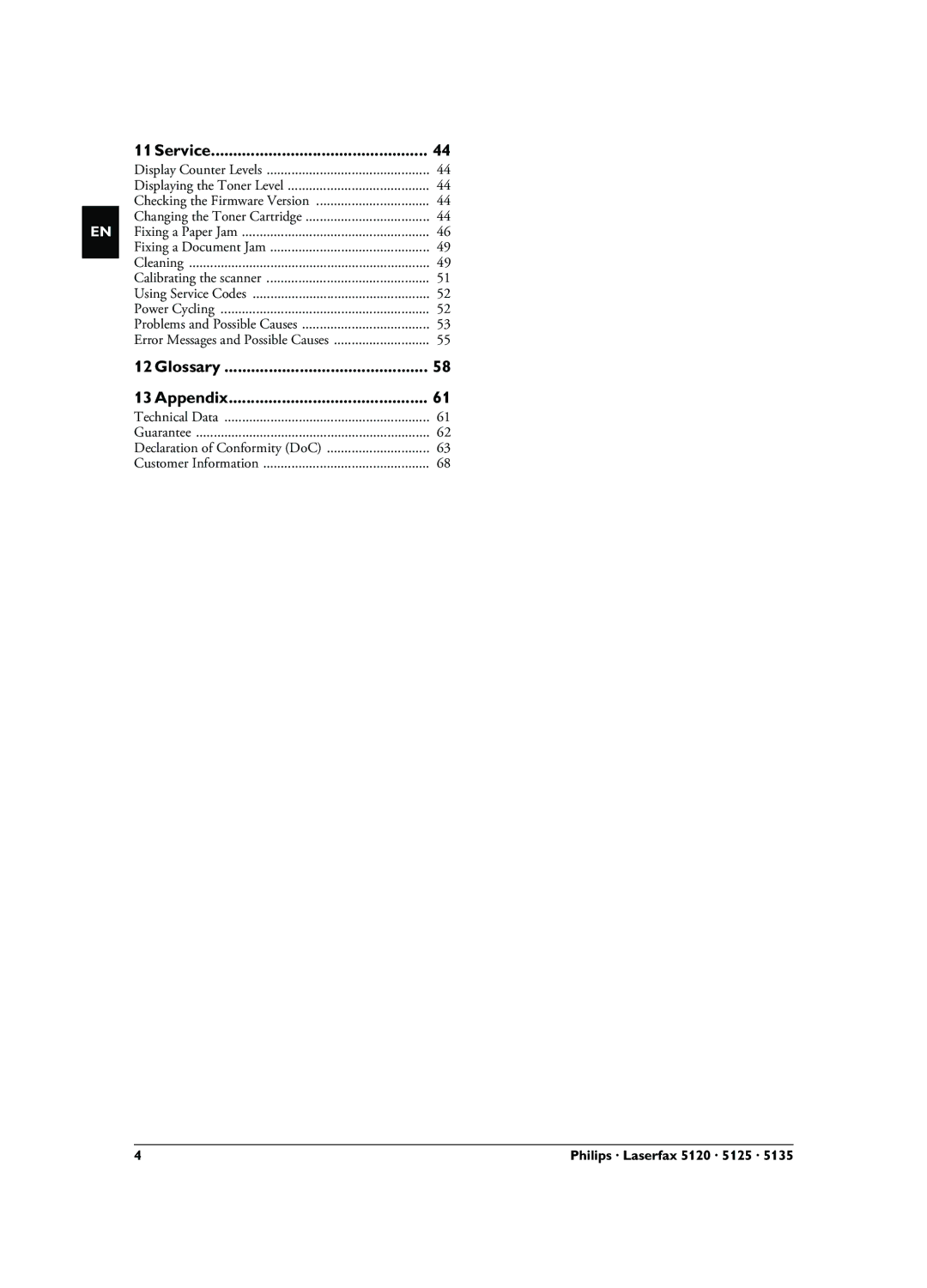 Philips LPF 5135, LPF 5125, LPF 5120, 253117544-B user manual Service 