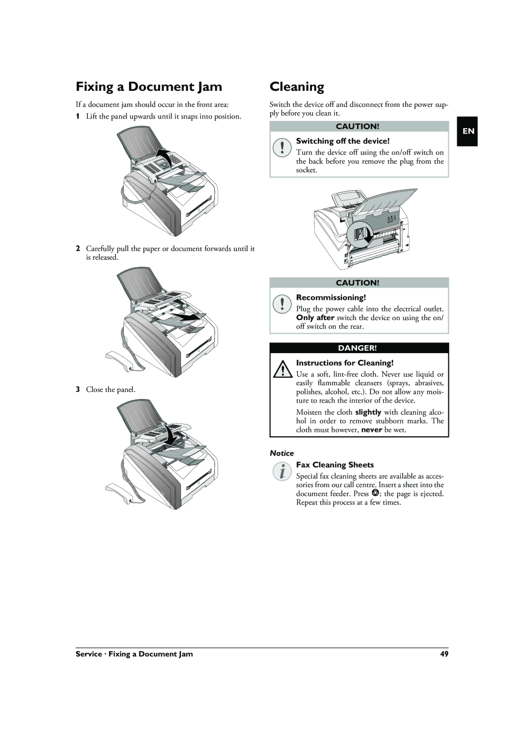 Philips LPF 5125, LPF 5135, LPF 5120, 253117544-B user manual Fixing a Document Jam, Cleaning 