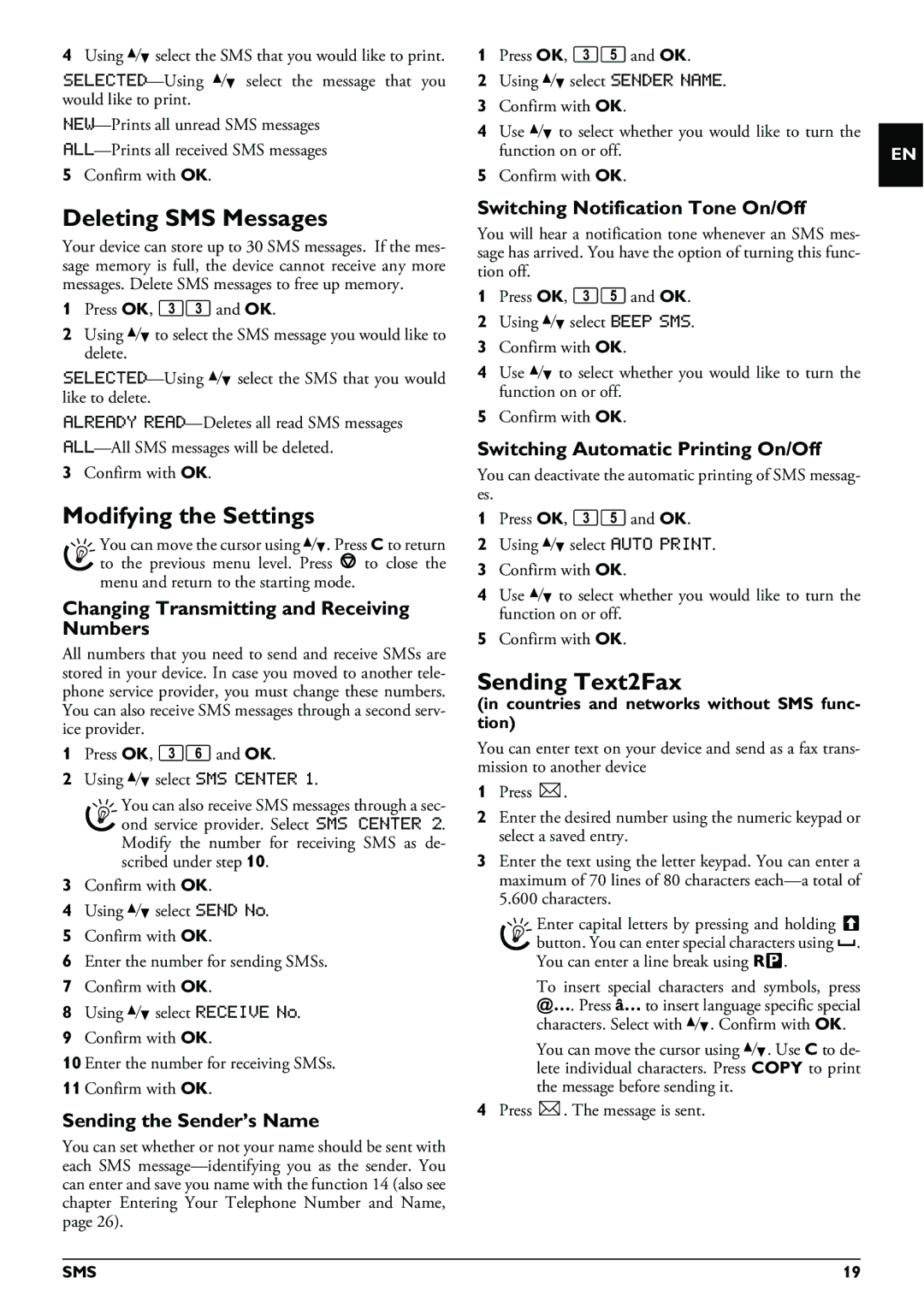 Philips LPF 920, LPF 940, LPF 925, LPF 935 user manual Deleting SMS Messages, Modifying the Settings, Sending Text2Fax 