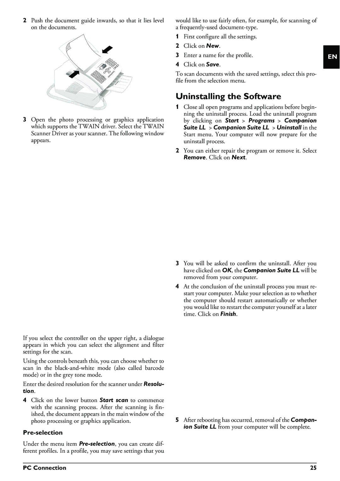 Philips LPF 925, LPF 940, LPF 935, LPF 920 user manual Uninstalling the Software, Pre-selection 