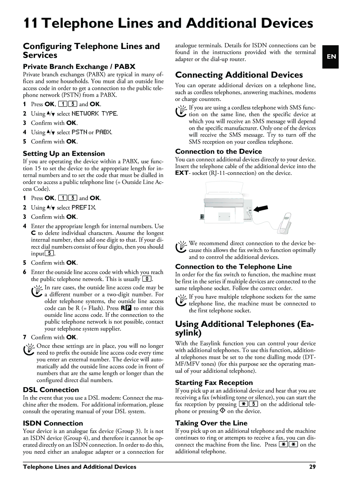 Philips LPF 925, LPF 940, LPF 935, LPF 920 Telephone Lines and Additional Devices, Configuring Telephone Lines, Services 