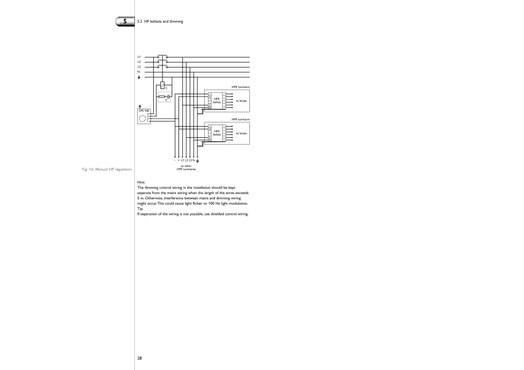 Philips LPS 100 manual HF ballasts and dimming, Manual HF regulation 