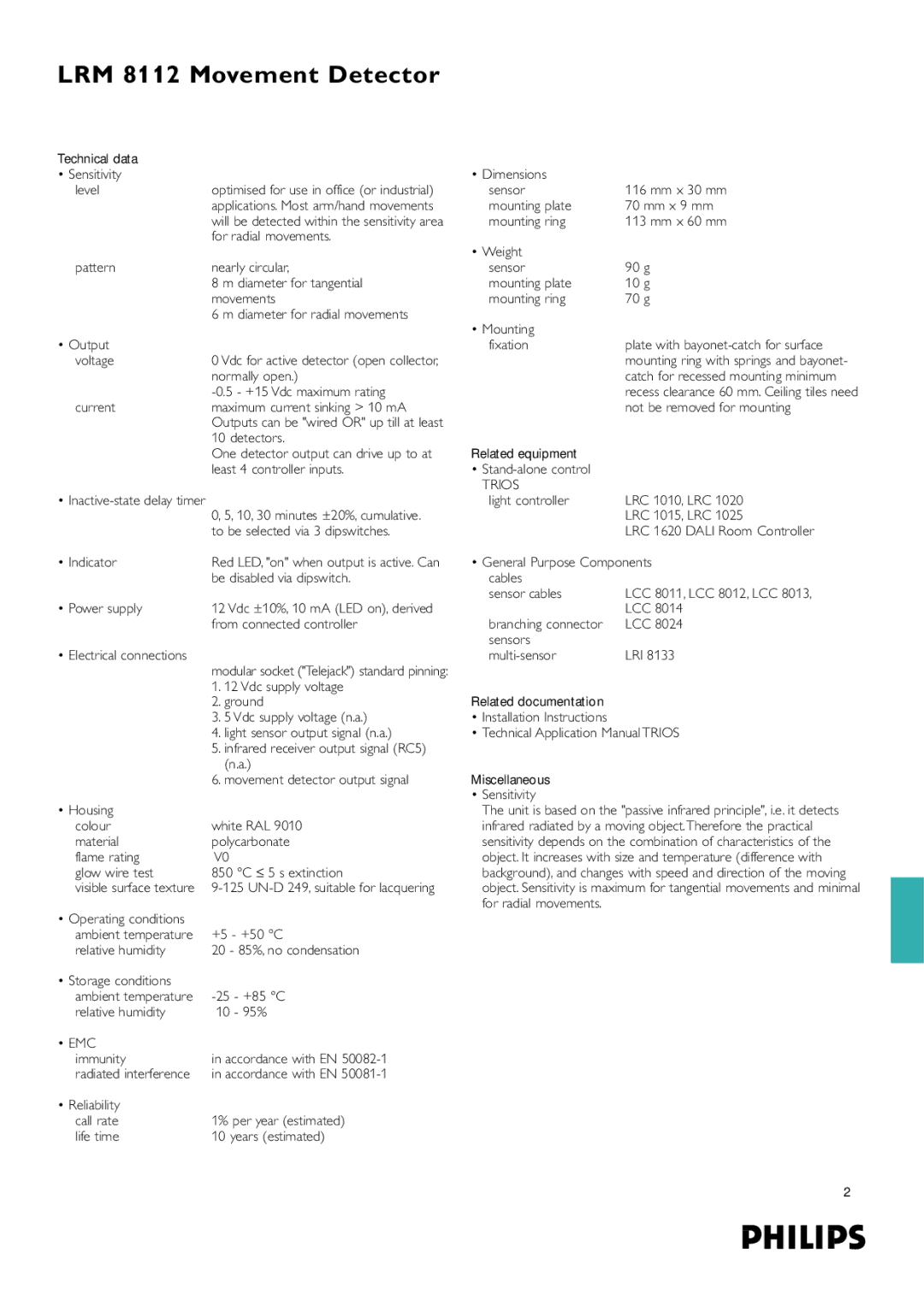 Philips LRM 8112 dimensions Emc 